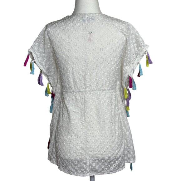 Andy & Evan Size 12 Y White Embroidered Tunic Top With Multicolor Tassels - Picture 4 of 7